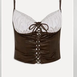 Brown and White Lace-Up bikini Top